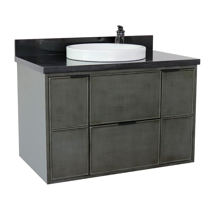 BELLATERRA 400501-CAB-LY-BGRD SCANDI 37 INCH SINGLE WALL MOUNT VANITY IN LINEN SAGE GRAY WITH BLACK GALAXY TOP AND ROUND SINK