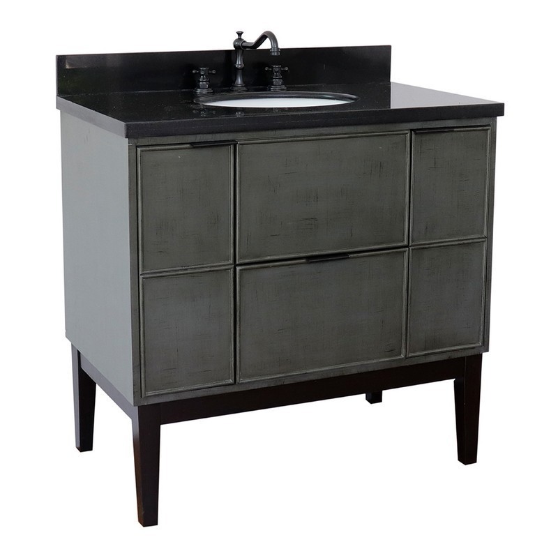 BELLATERRA 400501-LY-BGO SCANDI 37 INCH SINGLE VANITY IN LINEN SAGE GRAY WITH BLACK GALAXY TOP AND OVAL SINK