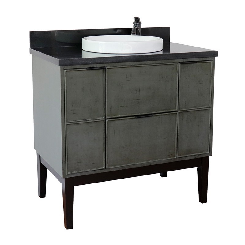 BELLATERRA 400501-LY-BGRD SCANDI 37 INCH SINGLE VANITY IN LINEN SAGE GRAY WITH BLACK GALAXY TOP AND ROUND SINK