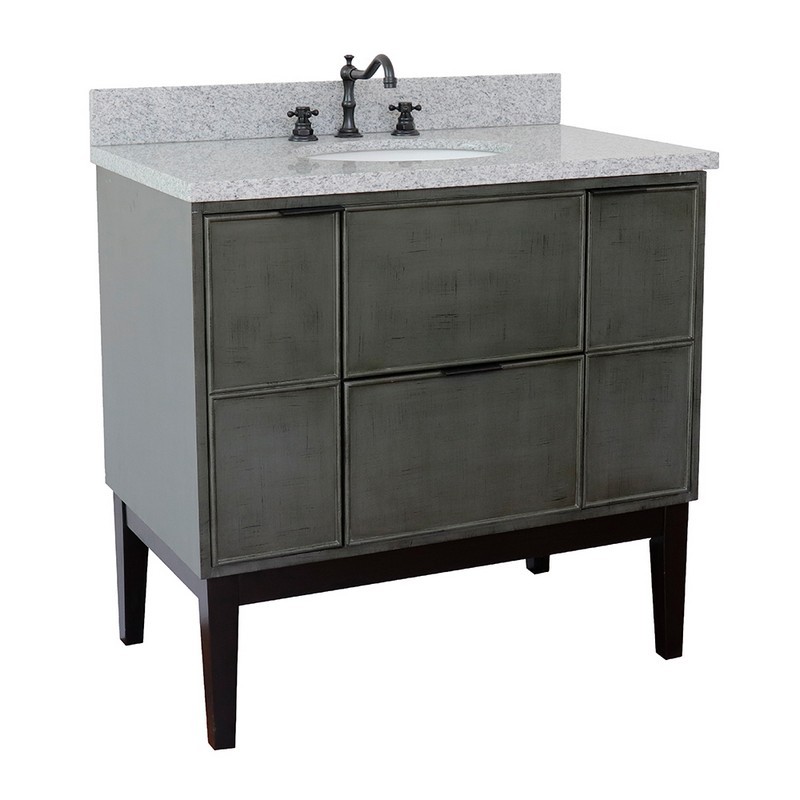 BELLATERRA 400501-LY-GYO SCANDI 37 INCH SINGLE VANITY IN LINEN SAGE GRAY WITH GRAY GRANITE TOP AND OVAL SINK