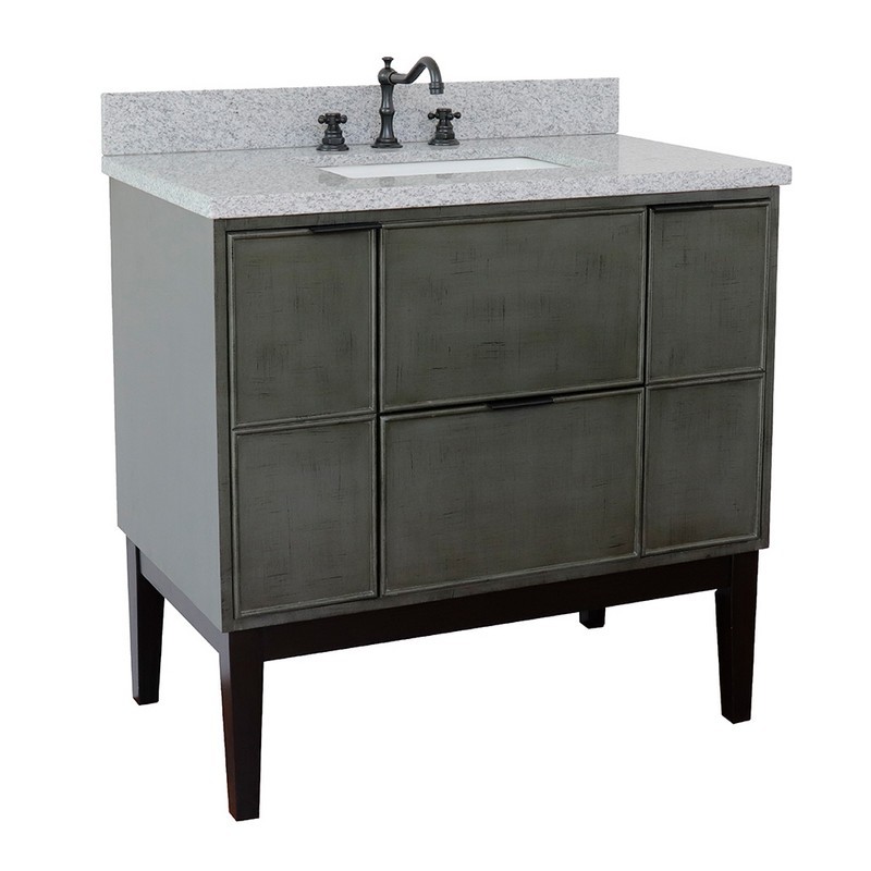 BELLATERRA 400501-LY-GYR SCANDI 37 INCH SINGLE VANITY IN LINEN SAGE GRAY WITH GRAY GRANITE TOP AND RECTANGLE SINK