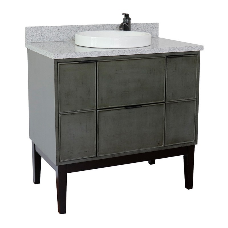 BELLATERRA 400501-LY-GYRD SCANDI 37 INCH SINGLE VANITY IN LINEN SAGE GRAY WITH GRAY GRANITE TOP AND ROUND SINK
