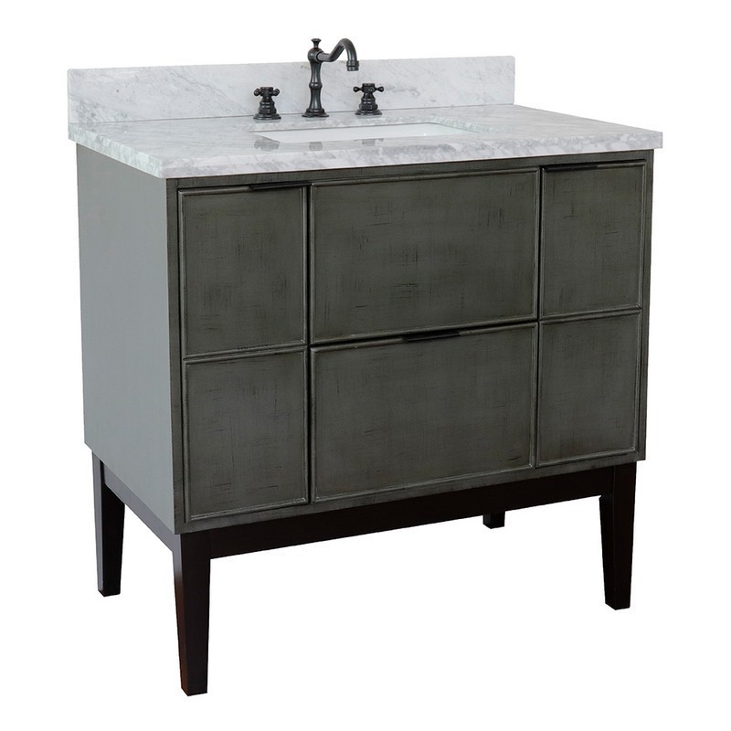 BELLATERRA 400501-LY-WMR SCANDI 37 INCH SINGLE VANITY IN LINEN SAGE GRAY WITH WHITE CARRARA TOP AND RECTANGLE SINK