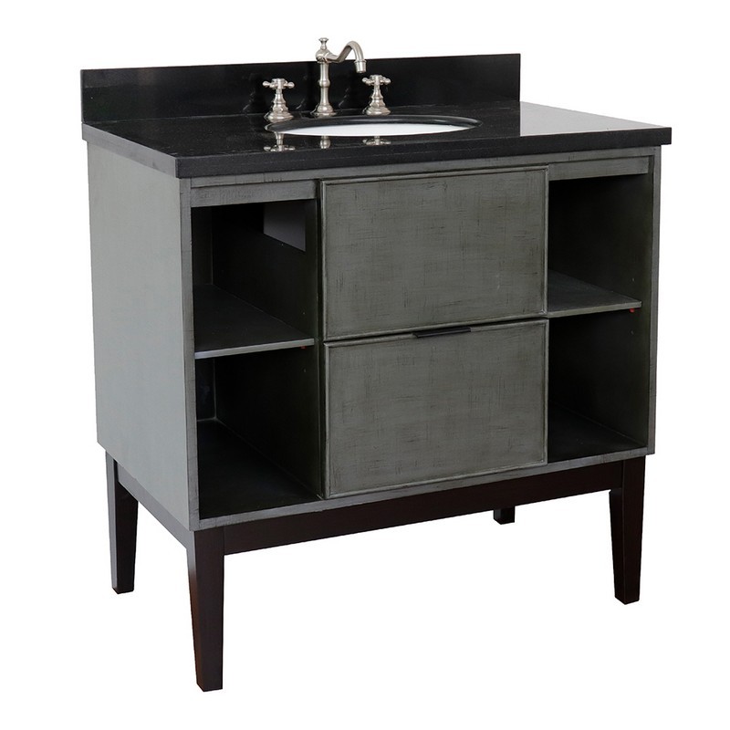 BELLATERRA 400502-LY-BGO SCANDI 37 INCH SINGLE VANITY IN LINEN SAGE GRAY WITH BLACK GALAXY TOP AND OVAL SINK