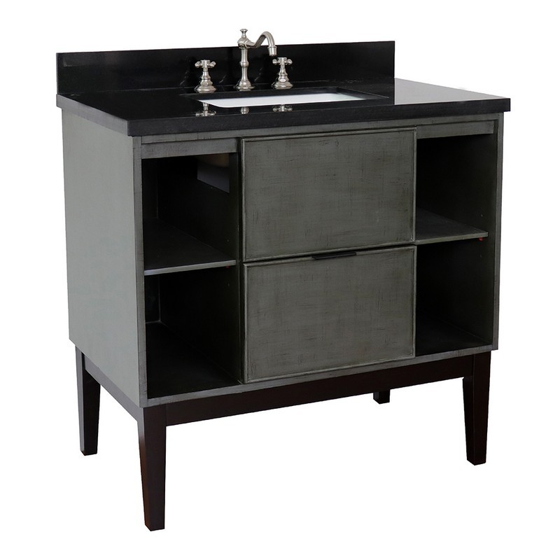 BELLATERRA 400502-LY-BGR SCANDI 37 INCH SINGLE VANITY IN LINEN SAGE GRAY WITH BLACK GALAXY TOP AND RECTANGLE SINK