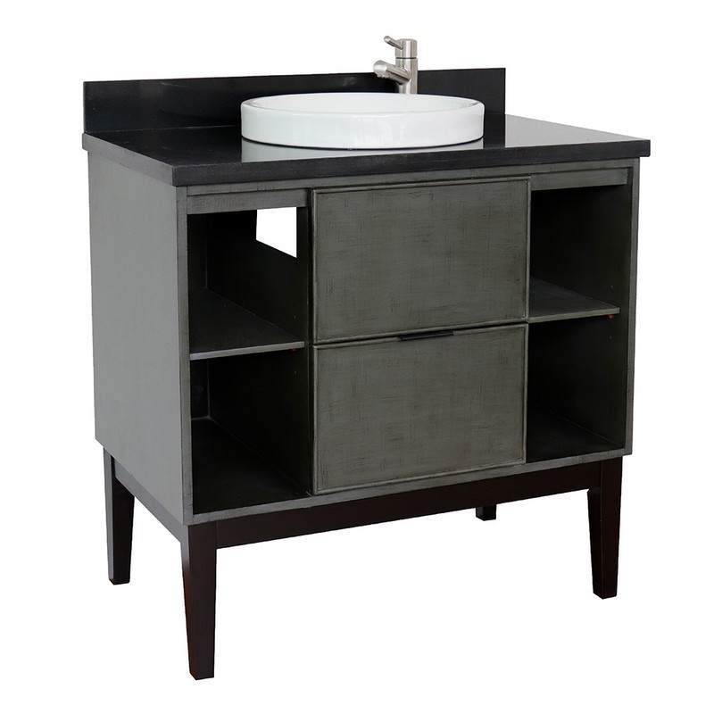 BELLATERRA 400502-LY-BGRD SCANDI 37 INCH SINGLE VANITY IN LINEN SAGE GRAY WITH BLACK GALAXY TOP AND ROUND SINK