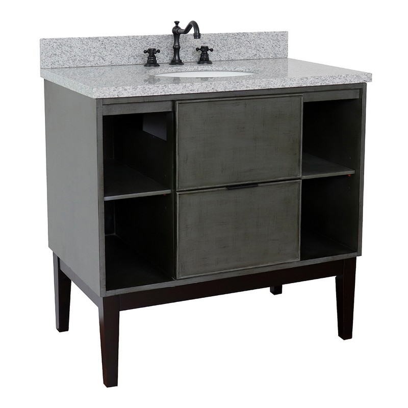 BELLATERRA 400502-LY-GYO SCANDI 37 INCH SINGLE VANITY IN LINEN SAGE GRAY WITH GRAY GRANITE TOP AND OVAL SINK