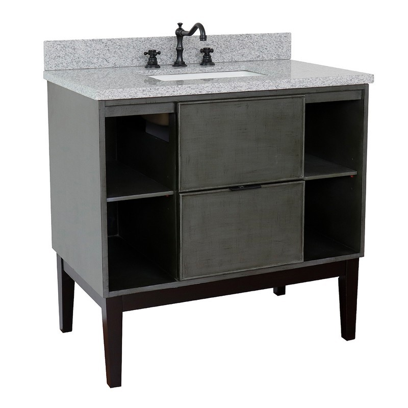 BELLATERRA 400502-LY-GYR SCANDI 37 INCH SINGLE VANITY IN LINEN SAGE GRAY WITH GRAY GRANITE TOP AND RECTANGLE SINK