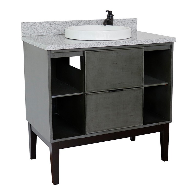BELLATERRA 400502-LY-GYRD SCANDI 37 INCH SINGLE VANITY IN LINEN SAGE GRAY WITH GRAY GRANITE TOP AND ROUND SINK