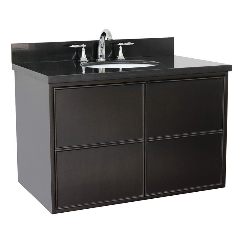 BELLATERRA 400503-CAB-CP-BGO SCANDI 37 INCH SINGLE WALL MOUNT VANITY IN CAPPUCCINO WITH BLACK GALAXY TOP AND OVAL SINK