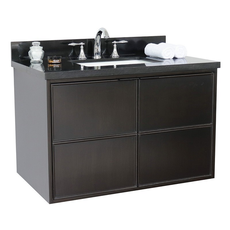 BELLATERRA 400503-CAB-CP-BGR SCANDI 37 INCH SINGLE WALL MOUNT VANITY IN CAPPUCCINO WITH BLACK GALAXY TOP AND RECTANGLE SINK