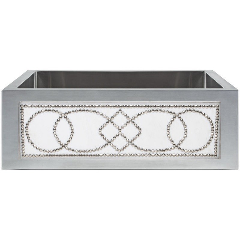 LINKASINK C071-30 SS PNL303 INSET APRON COLLECTION 30 INCH UNDERMOUNT FARM HOUSE STAINLESS STEEL KITCHEN SINK WITH WHITE MARBLE WITH STUDS PANEL