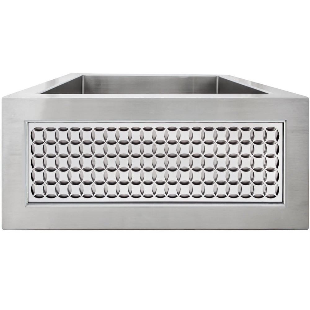 LINKASINK C073-3.5 SS PNLS103 INSET APRON COLLECTION 18 INCH APRON FRONT STAINLESS STEEL BAR SINK WITH SMALL CIRCLES PANEL