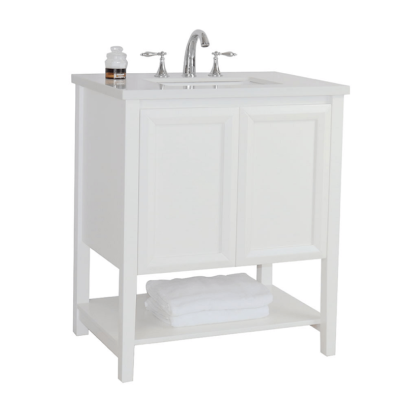 BELLATERRA 203054A-WH 31 INCH SINGLE SINK VANITY IN WHITE WITH WHITE QUARTZ TOP