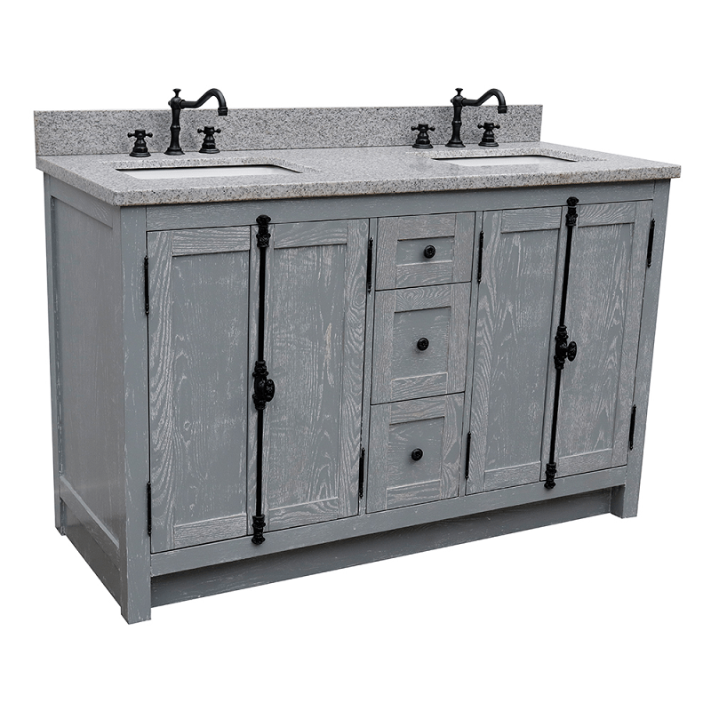 Double Vanity In Gray Ash With Grey Granite, 55 Bathroom Vanity Top