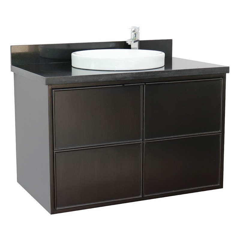 BELLATERRA 400503-CAB-CP-BGRD SCANDI 37 INCH SINGLE WALL MOUNT VANITY IN CAPPUCCINO WITH BLACK GALAXY TOP AND ROUND SINK