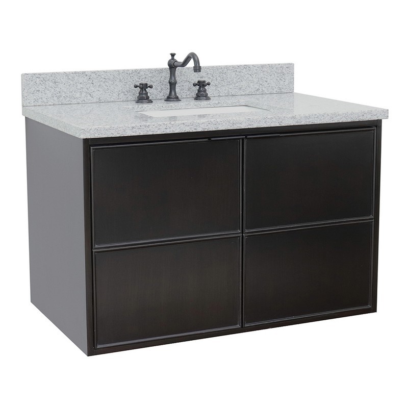 BELLATERRA 400503-CAB-CP-GYR SCANDI 37 INCH SINGLE WALL MOUNT VANITY IN CAPPUCCINO WITH GRAY GRANITE TOP AND RECTANGLE SINK