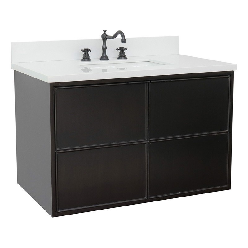 BELLATERRA 400503-CAB-CP-WER SCANDI 37 INCH SINGLE WALL MOUNT VANITY IN CAPPUCCINO WITH WHITE QUARTZ TOP AND RECTANGLE SINK