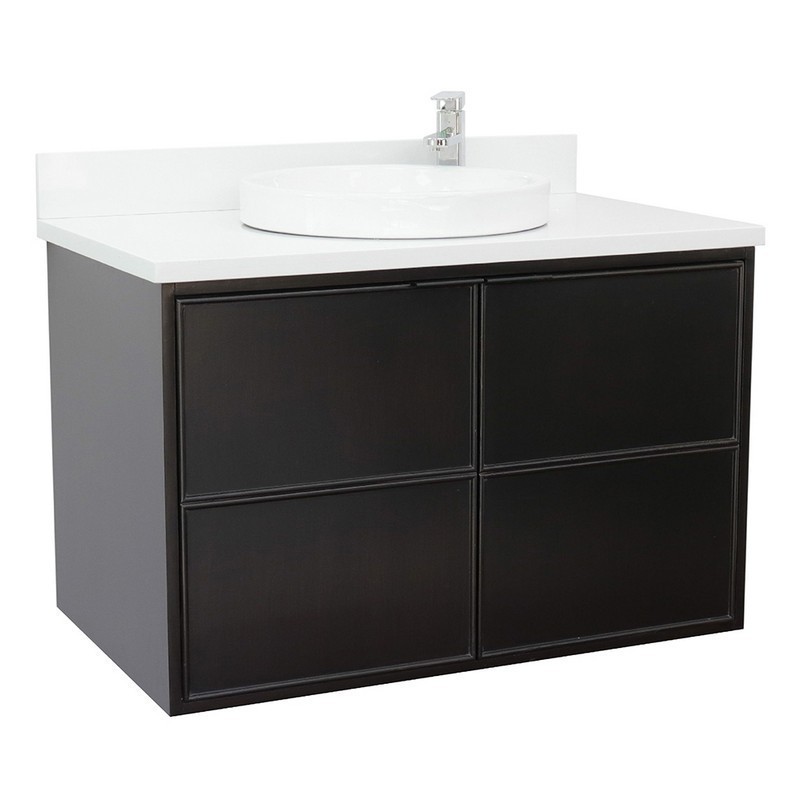 BELLATERRA 400503-CAB-CP-WERD SCANDI 37 INCH SINGLE WALL MOUNT VANITY IN CAPPUCCINO WITH WHITE QUARTZ TOP AND ROUND SINK