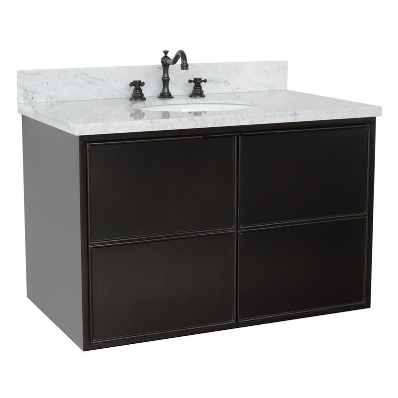 BELLATERRA 400503-CAB-CP-WMO SCANDI 37 INCH SINGLE WALL MOUNT VANITY IN CAPPUCCINO WITH WHITE CARRARA TOP AND OVAL SINK