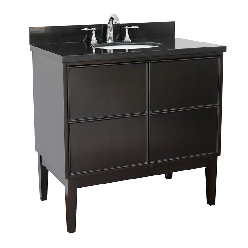 BELLATERRA 400503-CP-BGO SCANDI 37 INCH SINGLE VANITY IN CAPPUCCINO WITH BLACK GALAXY TOP AND OVAL SINK