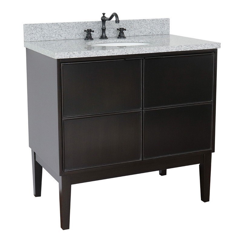 BELLATERRA 400503-CP-GYO SCANDI 37 INCH SINGLE VANITY IN CAPPUCCINO WITH GRAY GRANITE TOP AND OVAL SINK