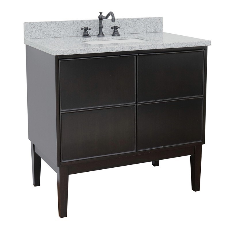 BELLATERRA 400503-CP-GYR SCANDI 37 INCH SINGLE VANITY IN CAPPUCCINO WITH GRAY GRANITE TOP AND RECTANGLE SINK