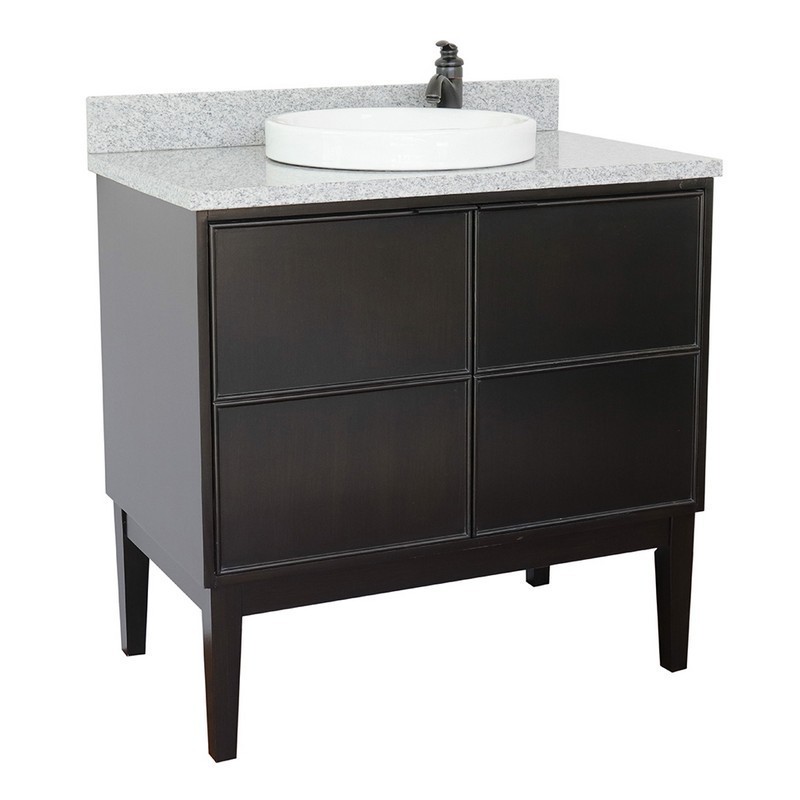 BELLATERRA 400503-CP-GYRD SCANDI 37 INCH SINGLE VANITY IN CAPPUCCINO WITH GRAY GRANITE TOP AND ROUND SINK