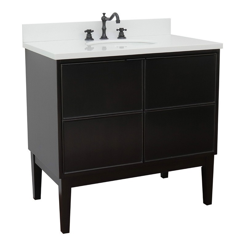 BELLATERRA 400503-CP-WEO SCANDI 37 INCH SINGLE VANITY IN CAPPUCCINO WITH WHITE QUARTZ TOP AND OVAL SINK