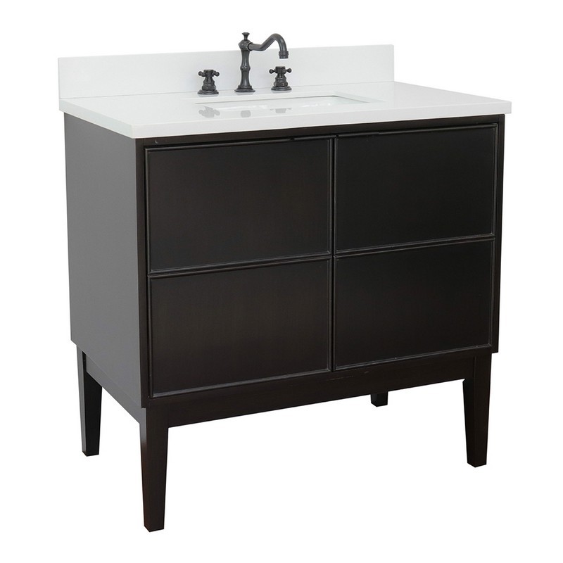 BELLATERRA 400503-CP-WER SCANDI 37 INCH SINGLE VANITY IN CAPPUCCINO WITH WHITE QUARTZ TOP AND RECTANGLE SINK