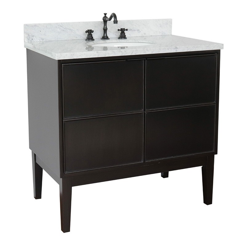 BELLATERRA 400503-CP-WMO SCANDI 37 INCH SINGLE VANITY IN CAPPUCCINO WITH WHITE CARRARA TOP AND OVAL SINK