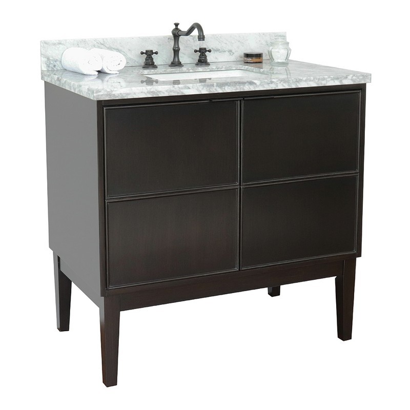 BELLATERRA 400503-CP-WMR SCANDI 37 INCH SINGLE VANITY IN CAPPUCCINO WITH WHITE CARRARA TOP AND RECTANGLE SINK