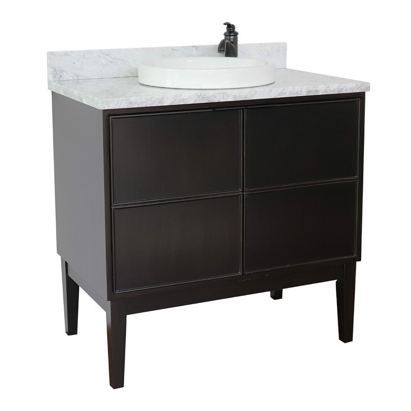 BELLATERRA 400503-CP-WMRD SCANDI 37 INCH SINGLE VANITY IN CAPPUCCINO WITH WHITE CARRARA TOP AND ROUND SINK