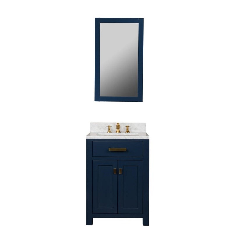 WATER-CREATION MS24CW06MB-000FX1306 MADISON 24 INCH SINGLE SINK CARRARA WHITE MARBLE VANITY IN MONARCH BLUE WITH LAVATORY FAUCET