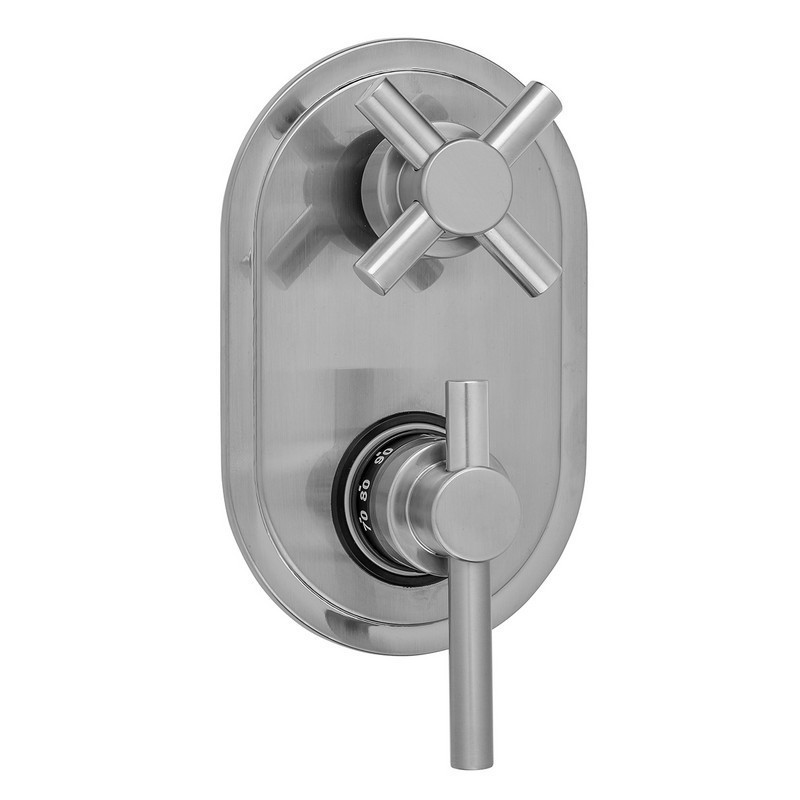 JACLO T8538-TRIM OVAL PLATE WITH CONTEMPO PEG LEVER THERMOSTATIC VALVE WITH CONTEMPO CROSS BUILT-IN 2-WAY OR 3-WAY DIVERTER/VOLUME CONTROLS (J-TH34-686 / J-TH34-687 / J-TH34-688 / J-TH34-689)