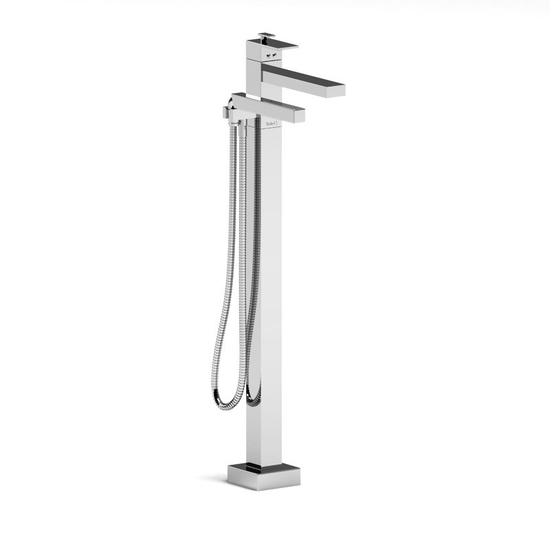 RIOBEL TUS39C KUBIK 2-WAY TYPE T (THERMOSTATIC) COAXIAL FLOOR-MOUNT TUB FILLER WITH HAND SHOWER TRIM IN CHROME