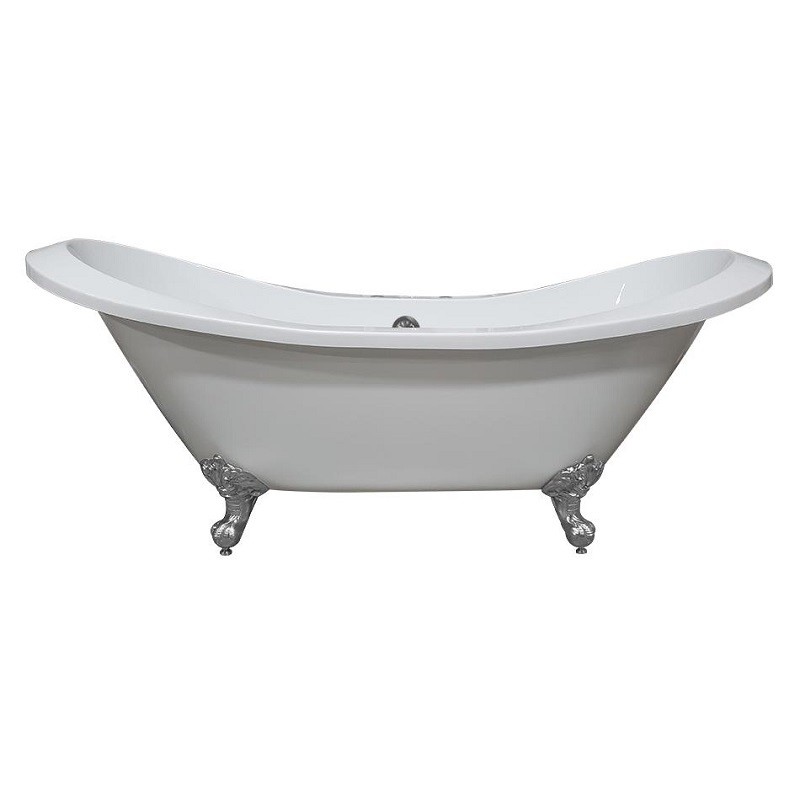 CAMBRIDGE PLUMBING ADESXL EXTRA LARGE ACRYLIC 73 INCH DOUBLE SLIPPER CLAWFOOT TUB DECK MOUNT FAUCET HOLES