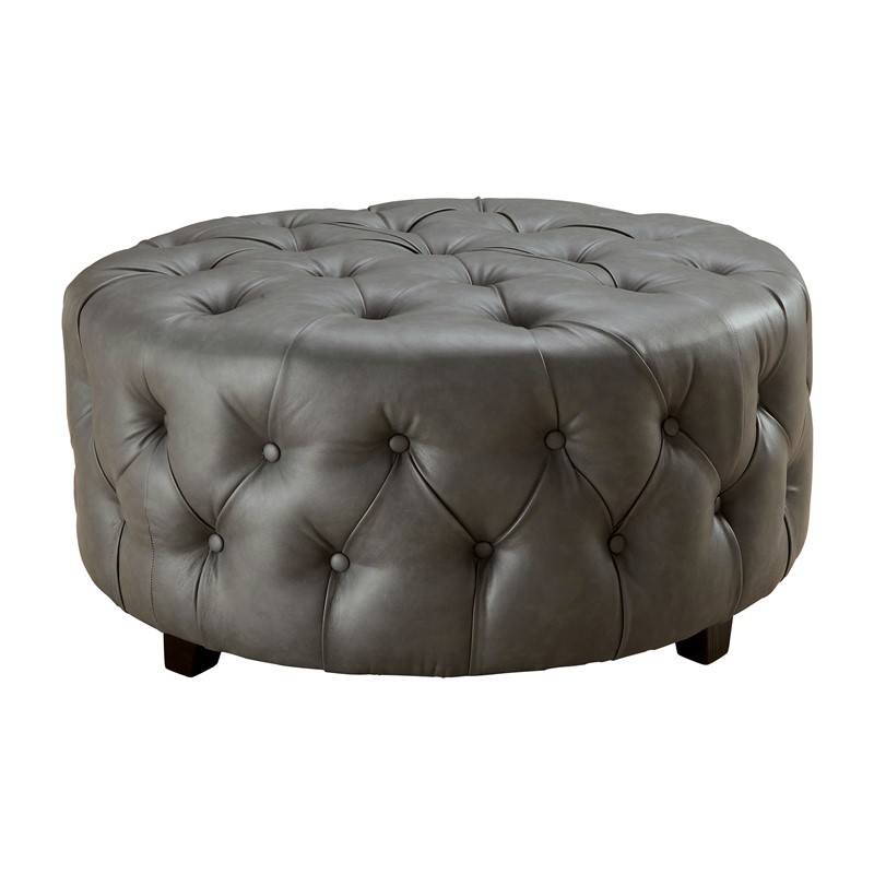 FURNITURE OF AMERICA IDF-AC6289GY SARAFINA 35 7/8 INCH CONTEMPORARY FAUX LEATHER TUFTED OTTOMAN