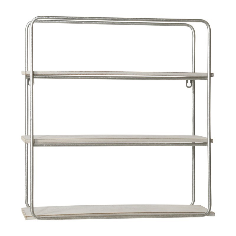 SAGEBROOK HOME 13884-04 METAL AND WOOD 3 TIER WALL SHELF - WHITE AND SILVER LEAF