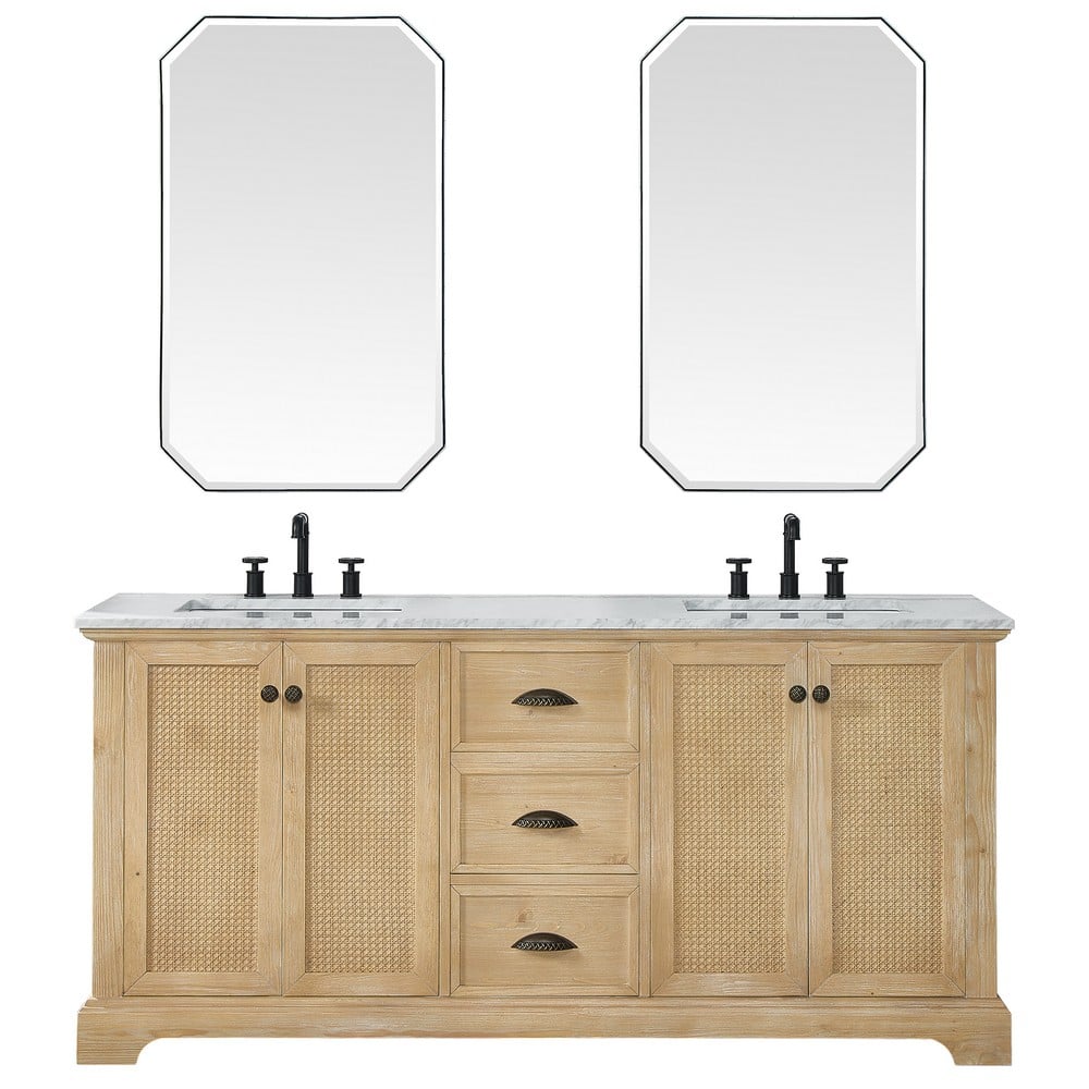 VINNOVA 705872-FN HERVAS 72 INCH FREESTANDING DOUBLE BATHROOM VANITY IN FIR WOOD BROWN WITH TOP