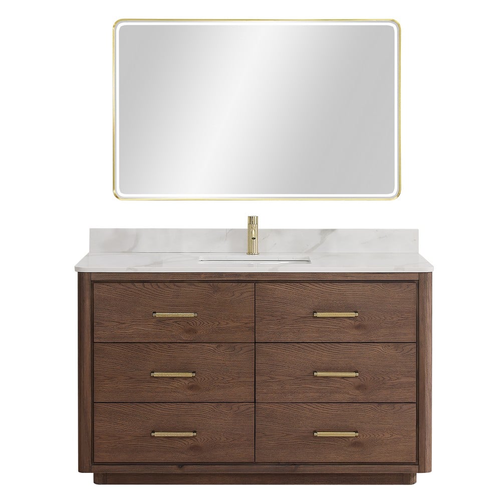 VINNOVA 706555-BK PORTO 55 INCH FREESTANDING SINGLE BATHROOM VANITY WITH FISH MAW WHITE QUARTZ STONE TOP