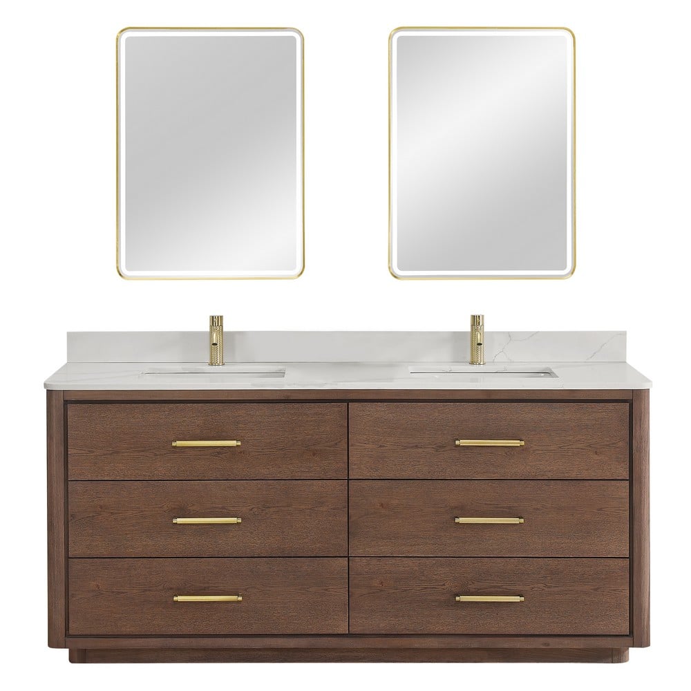 VINNOVA 706572-BK PORTO 72 INCH FREESTANDING DOUBLE BATHROOM VANITY WITH FISH MAW WHITE QUARTZ STONE TOP