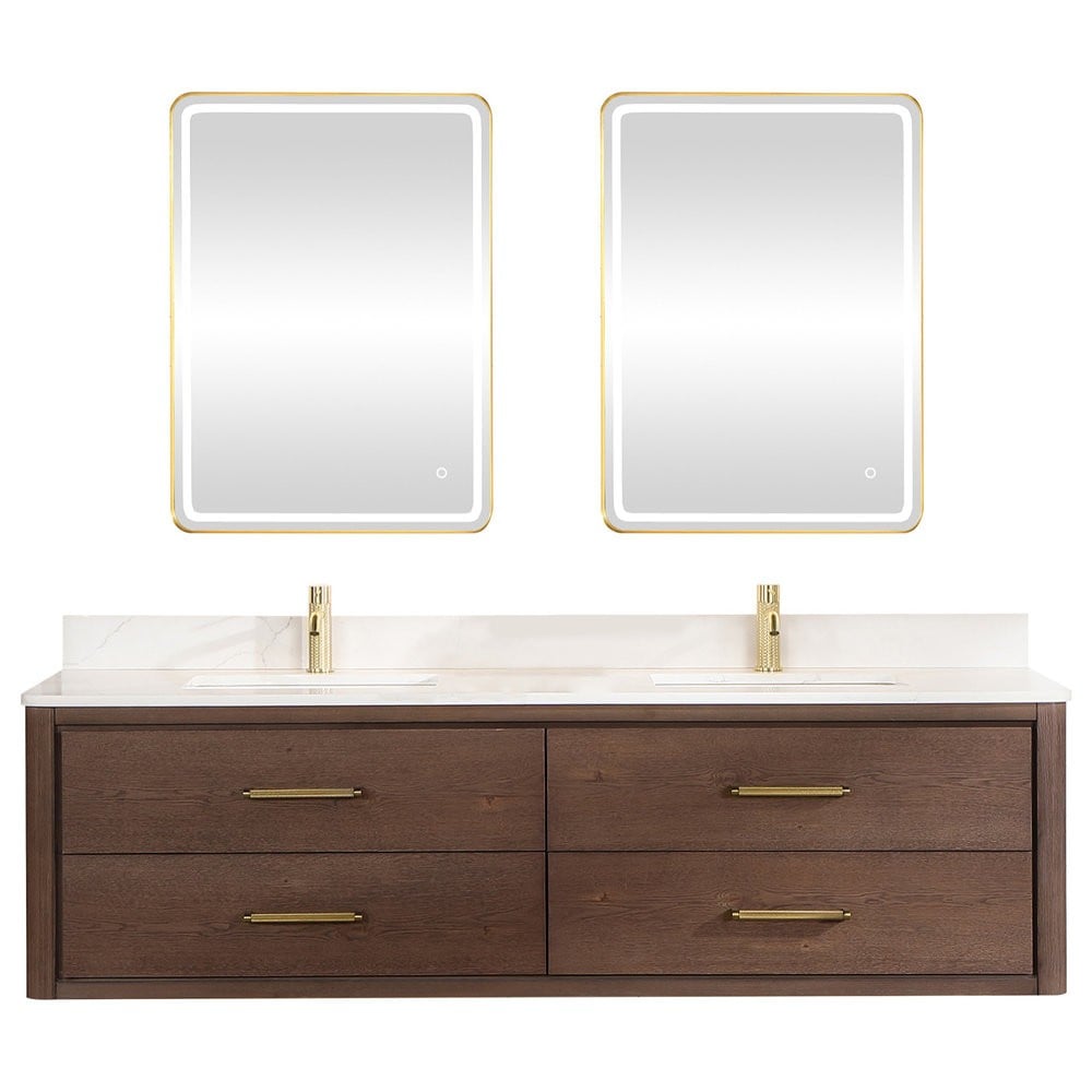 VINNOVA 706672-BK CRISTO 72 INCH FLOATING DOUBLE BATHROOM VANITY WITH FISH MAW WHITE QUARTZ STONE TOP