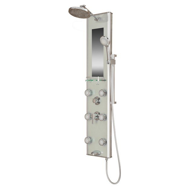 PULSE ShowerSpas 1013-GL Silver Glass Shower Panel Kihei II ShowerSpa