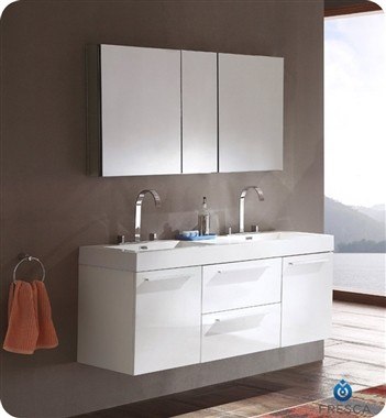 Fvn8013wh Onto 54 Inch White Modern, Contemporary Double Sink Bathroom Vanity Cabinets