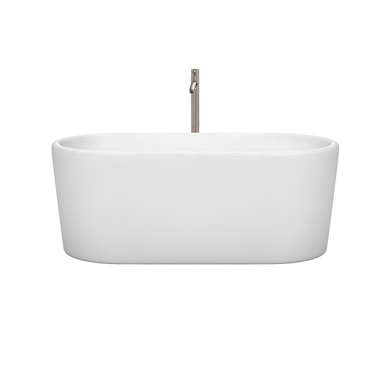 WYNDHAM COLLECTION WCBTK151159ATP11 URSULA 59 INCH SOAKING BATHTUB IN WHITE WITH TRIM AND FLOOR MOUNTED FAUCET