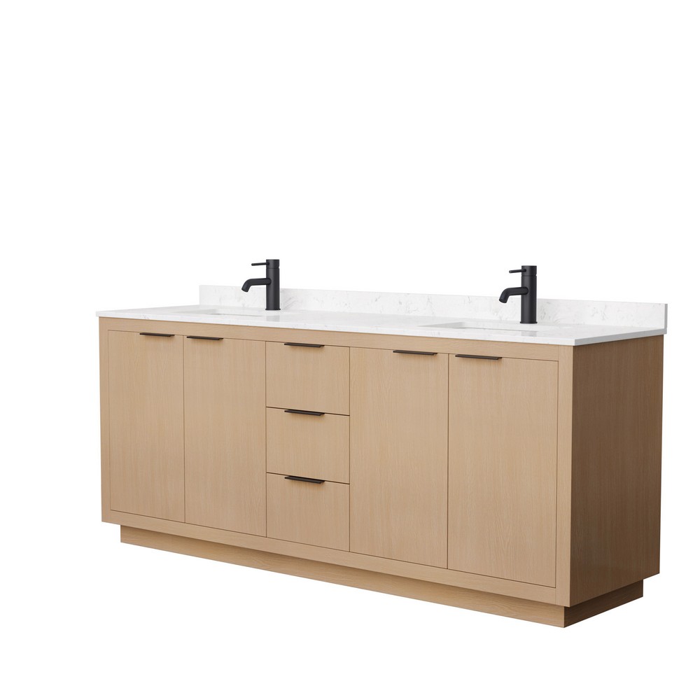 WYNDHAM COLLECTION WCF282880DLUNSMXX MARONI 80 INCH FREESTANDING DOUBLE SINK BATHROOM VANITY IN LIGHT STRAW WITH COUNTER TOP