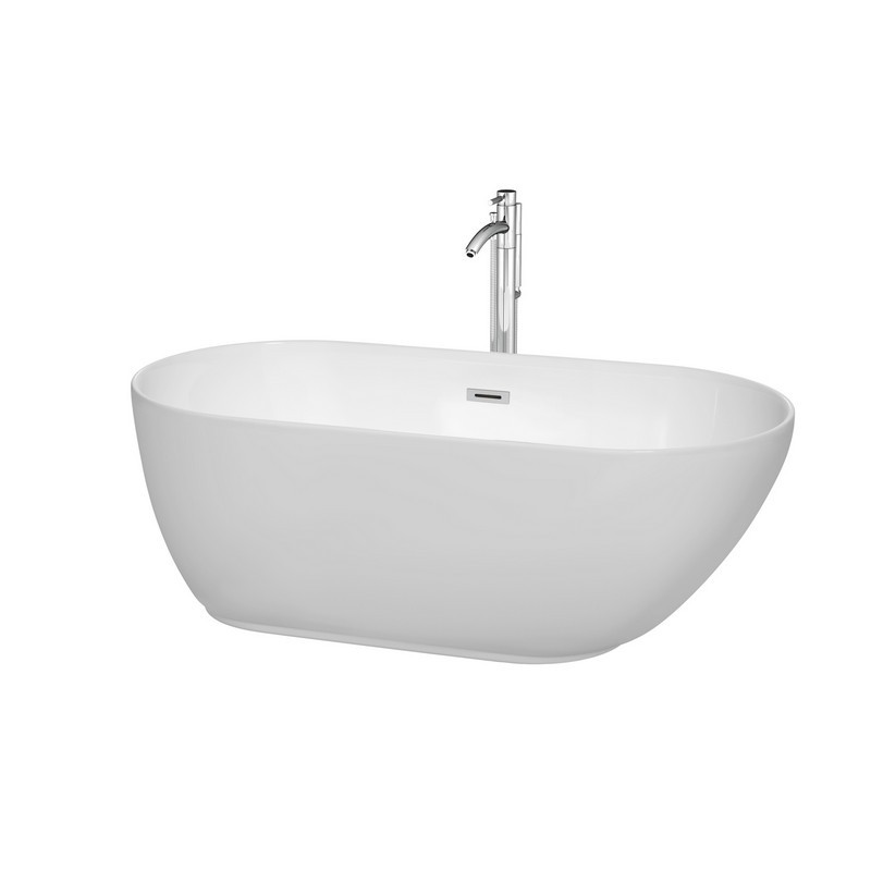 WYNDHAM COLLECTION WCOBT100060ATP11PC MELISSA 60 INCH SOAKING BATHTUB IN WHITE POLISHED CHROME TRIM AND POLISHED CHROME FLOOR MOUNTED FAUCET