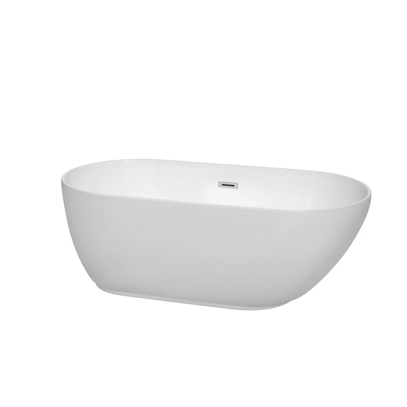 WYNDHAM COLLECTION WCOBT100060 MELISSA 60 INCH SOAKING BATHTUB IN WHITE WITH POLISHED CHROME TRIM