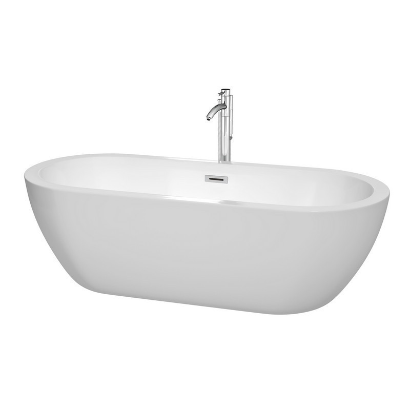 WYNDHAM COLLECTION WCOBT100272ATP11PC SOHO 72 INCH SOAKING BATHTUB IN WHITE POLISHED CHROME TRIM AND POLISHED CHROME FLOOR MOUNTED FAUCET